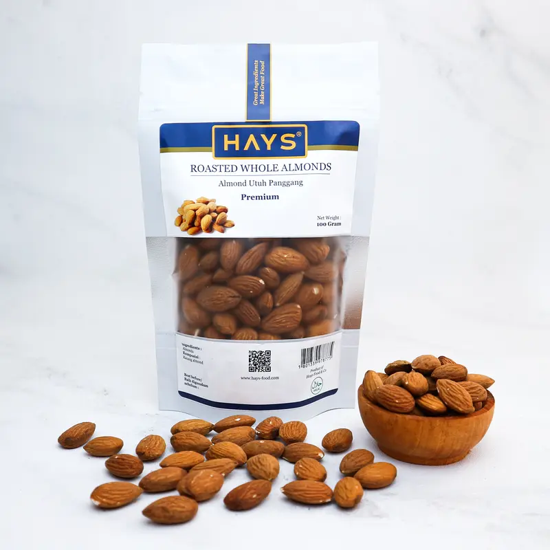 kacang Almond Utuh Panggang 100 Gram / Roasted Whole Almond - HAYS food kacang Snacks 1