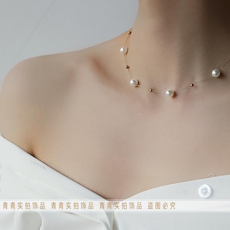Product Introduction of 2024 [Titanium Steel Does Not Fade] Strong Light Feeling Starry Sky Shell Pearls Transfer round Beads Doudou Interval Besties Necklace Gift 27