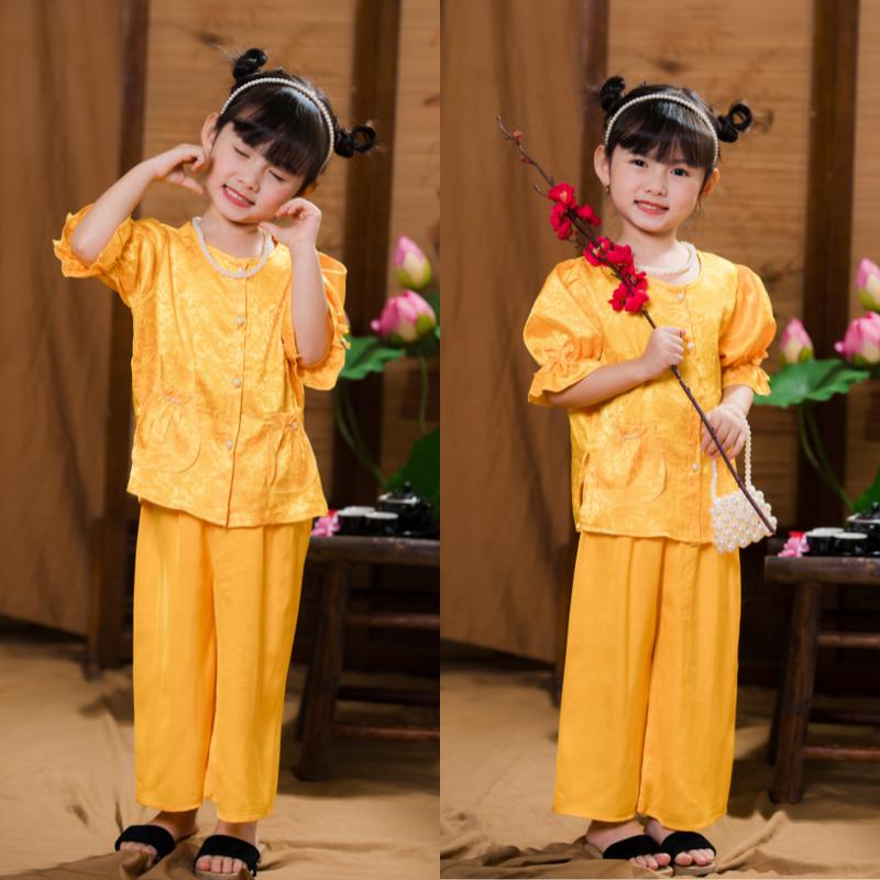  Bộ áo bà ba cho bé gái  tay chun phối cúc ngọc  BB06 -Proman1 