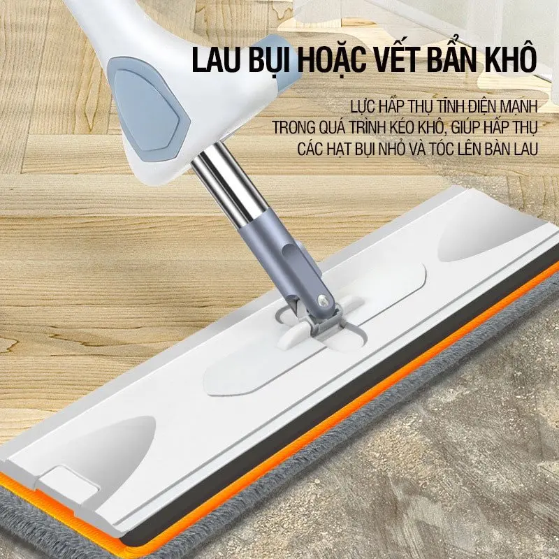 Cây Lau Nhà Tự Vắt Bàn Lau Lớn 42cm, Con Lăn Trợ Lực, Thanh Thép Không Gỉ, Khớp Xoay 360 Độ, Kèm 2 Bông Lau Làm Sạch Vượt Trội Lau Sàn sợi tổng hợp có thể xoay câylaunhà bl 5