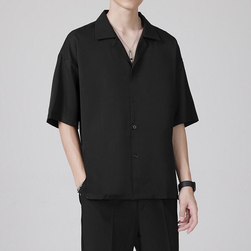 Áo sơ mi ngắn tay nam nữ cổ vest form rộng sơ mi cổ vest unisex tay lỡ áo  sơ Menswear Nhung sominam  dep ● [tay ngắn] trắng tinh khiết sang trọng sơ  mi  đen  mặc  vest