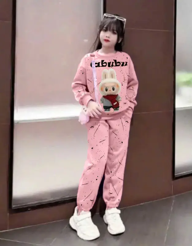 Set bộ đồ, bộ quần áo THU ĐÔNG dành cho bé gái mẫu LABU.BU-IN SON từ 9-45kg chất liệu nỉ bông ấm áp 0