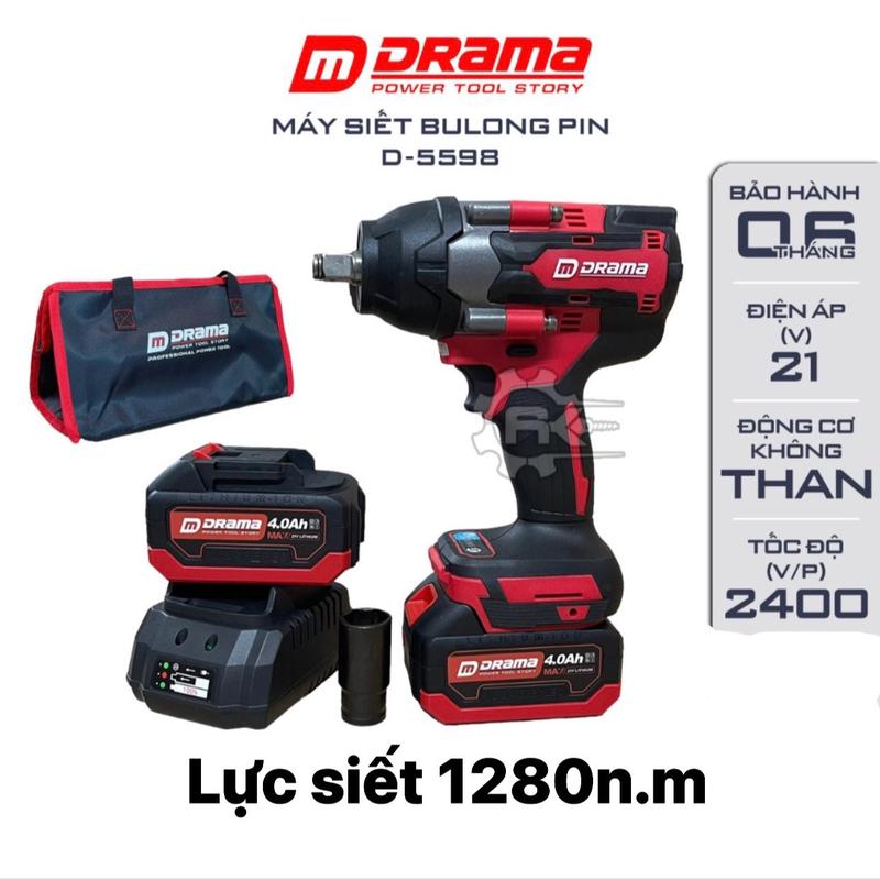 CHÍNH HÃNG MÁY SIẾT BULONG DRAMA MODEL 5598 - LỰC 1280n.m - ĐẦU ĐẶC - ĐỘNG CƠ KHÔNG THAN - LÕI ĐỒNG - BẢO HÀNH 12 THÁNG