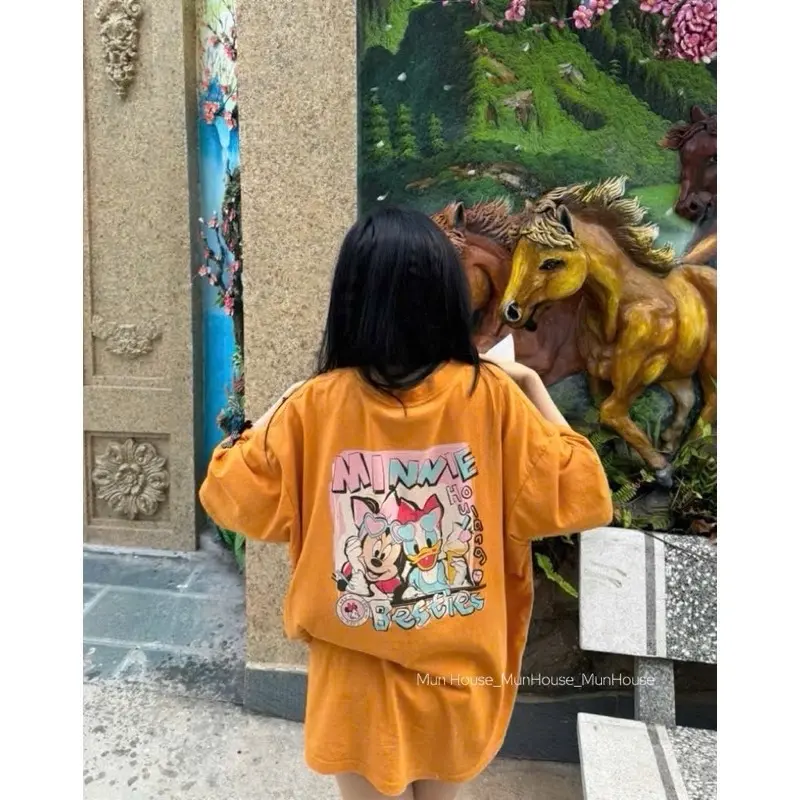 Áo phông Cam in hình - Thêu mikey mặt trước , chất cotton mát mềm from rộng