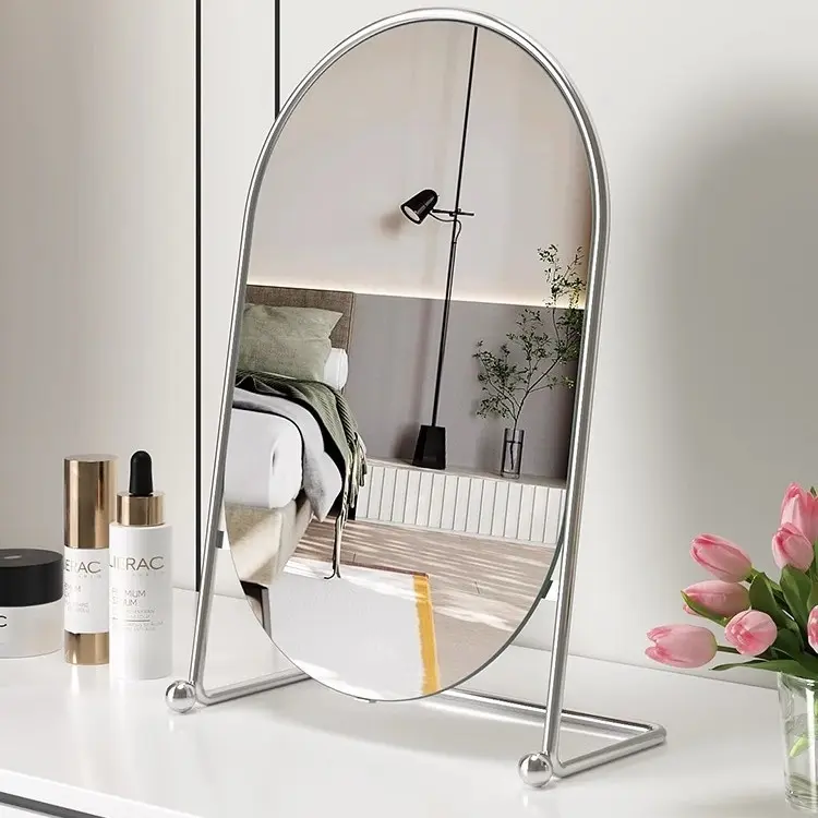 Light Luxury Makeup Mirror Bedroom Desktop Iron Art Student Dormitory Dressing Mirror Home Retro Portable Beauty Mirror