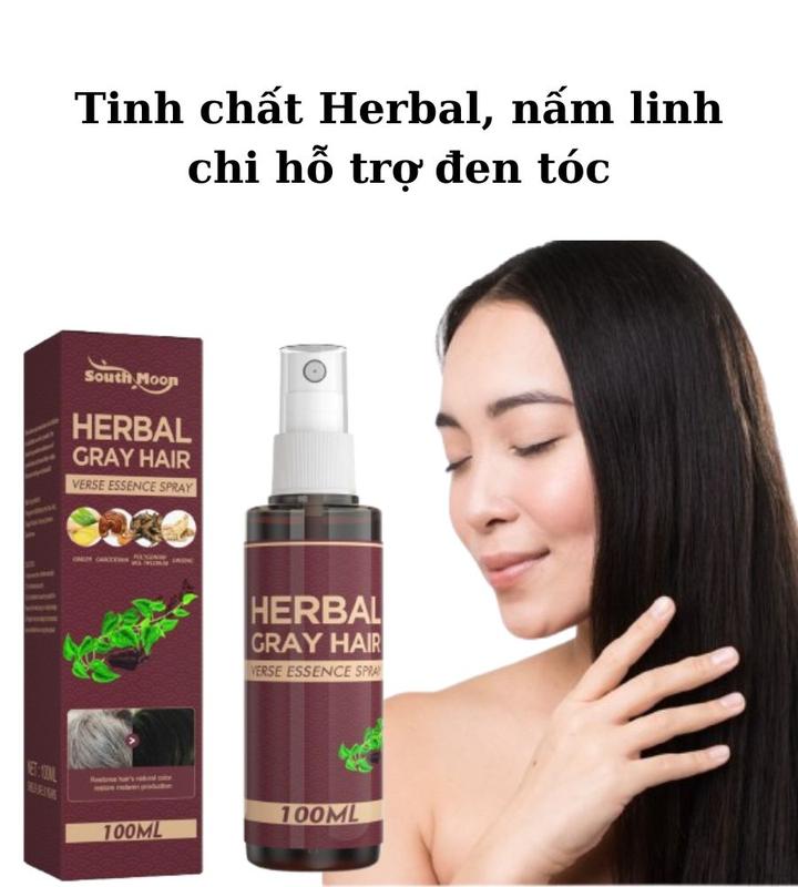 Xịt Dưỡng Đen Tóc Herbal - Tinh Chất Linh Chi Đen Tóc Herbal Gray Hair Serum Phủ Bạc Đen Tóc 100ml Chăm Sóc Tóc Dưỡng Tóc