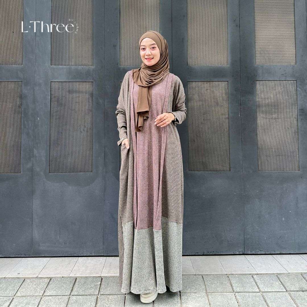 Ferina Abaya Knit Kombinasi - Lthree By Lubna Simple Elegant Abaya knit daily muslim wanita
