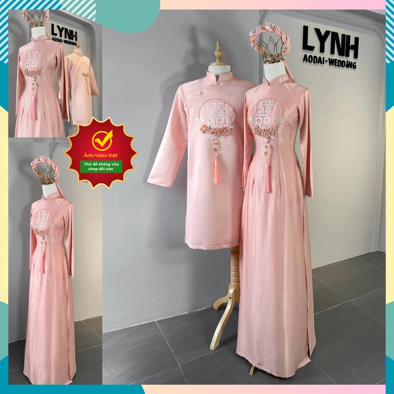  Áo dài cô dâu cưới màu HỒNG HỈ ngọt ngào và lãng mạn - Áo Dài Lynh Women Voan Kem Áo Cưới Váy Cưới 