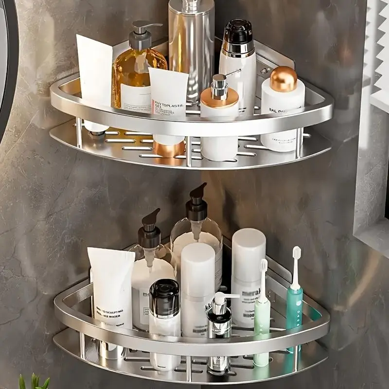 Wall Mounted Bathroom Storage Rack, 1 Count Space Saving Corner Storage Rack, Bathroom Storage Organizer, Home Organizer for Bathroom, Kitchen, Living Room 3