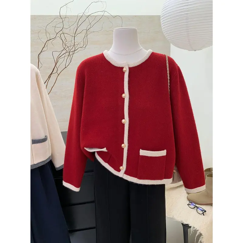 Áo Cardigan Len Nữ, Phong Cách Hàn Quốc, Dáng Ôm, Màu Trơn Cổ Tròn Nhỏ Thích Hợp Cho Mùa Thu Và Mùa Đông, Dễ Phối Đồ, Áo Khoác Len Cropped Ấm Áp, Hàng Mới Về 5