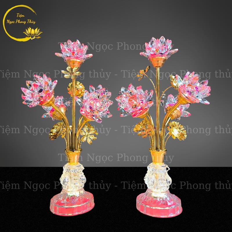 Đèn thờ 5 bông pha lê 3 chế độ sáng Trang Trí Nhà Decor Phòng Decor Phòng Khách