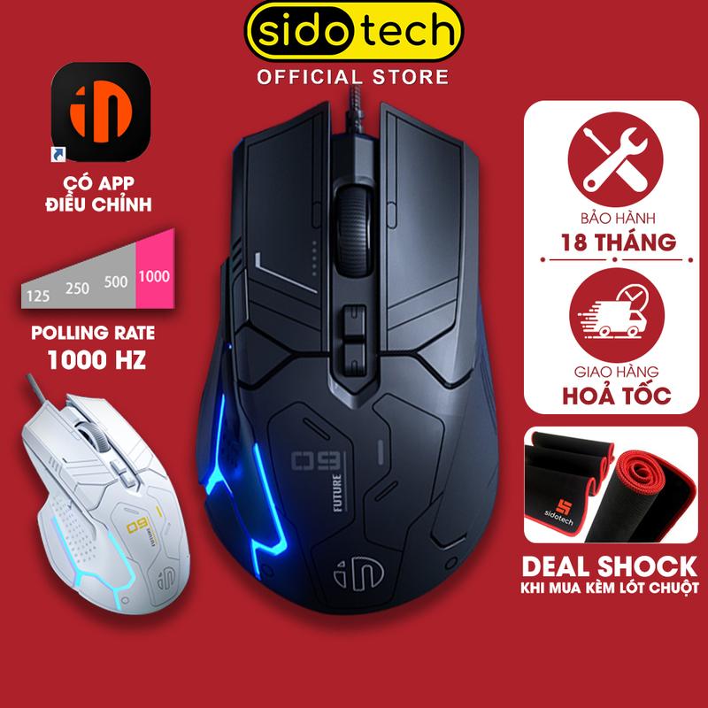Chuột có dây gaming SIDOTECH INPHIC PG9 Ai 1000hz 7 nút bấm có app 12800 DPI led RGB máp tính công thái học chơi game