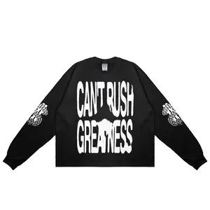 Moxie Boxy Longsleeve T-shirt Can't Rush Greatness Unisex Combed 24s - Black