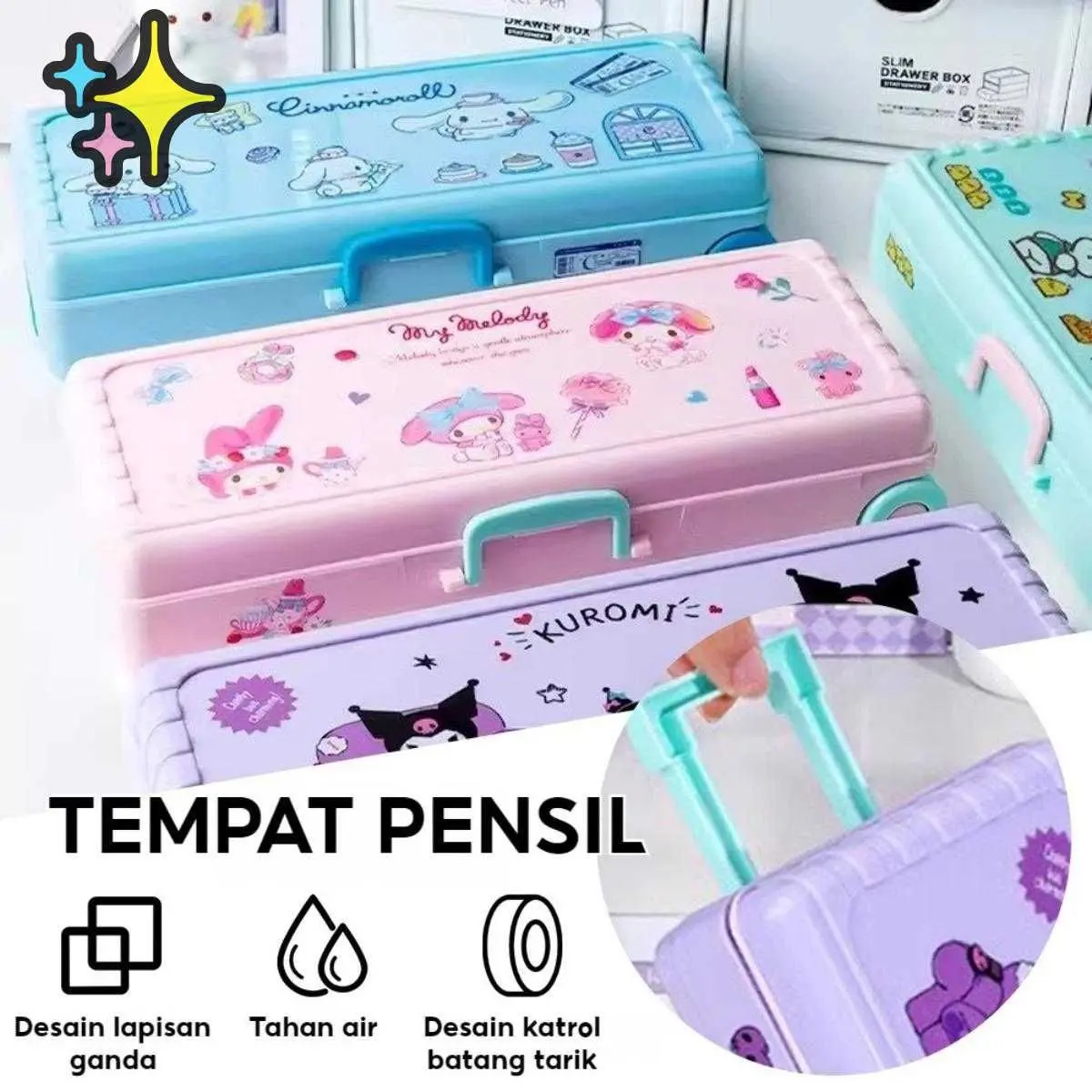 Tempat Pensil Anime Kartun Seri Limited - Featuring Kuromi, Melody & Pacha Anjing - Organizer Alat Tulis Roll - Desain Kolektibel.brae