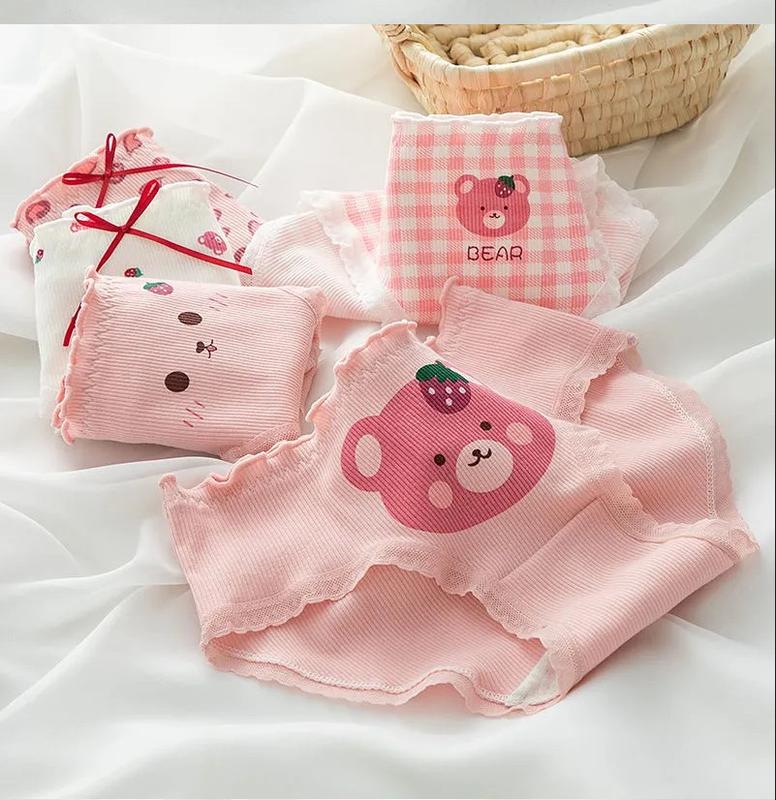 Combo  10 ( or 5) Quần lót nữ cute hoạ tiết gấu dâu hồng GH 002, chất liệu rất đẹp  sợi cốt tông thấm hút  mặc dẽ chịu dành cho các bé gái mới lớn, học sinh cấp 1, học sinh cấp 2, cấp 3 (30- 58kg) Women Cotton