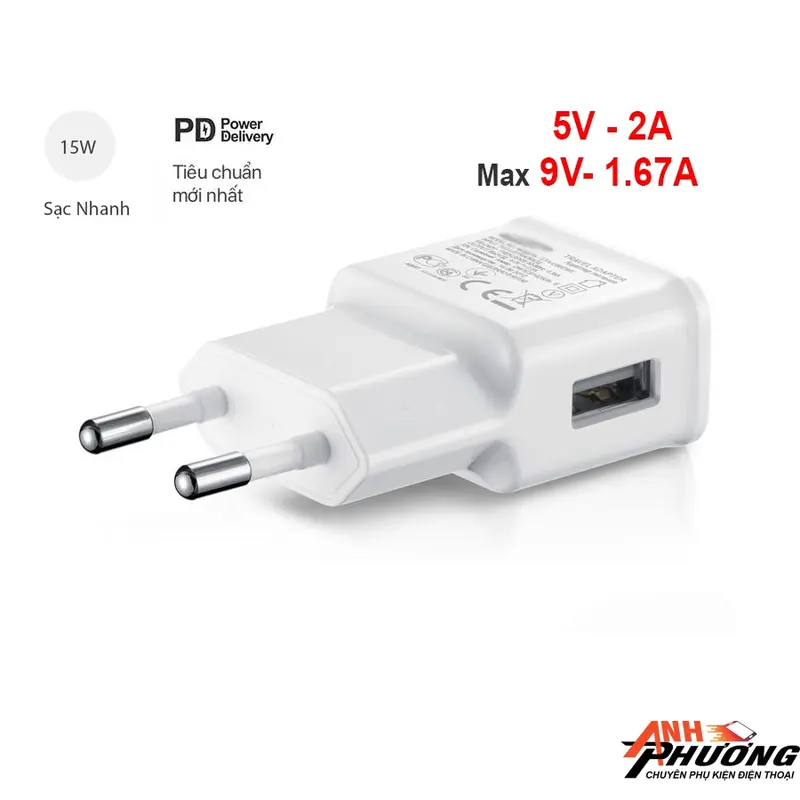 Bộ sạc nhanh Micro USB/Type C Cho S8, S9, S10, Note 8, Note 9, J5, J7 A50, Max 9V - 1.67A (15W) 0