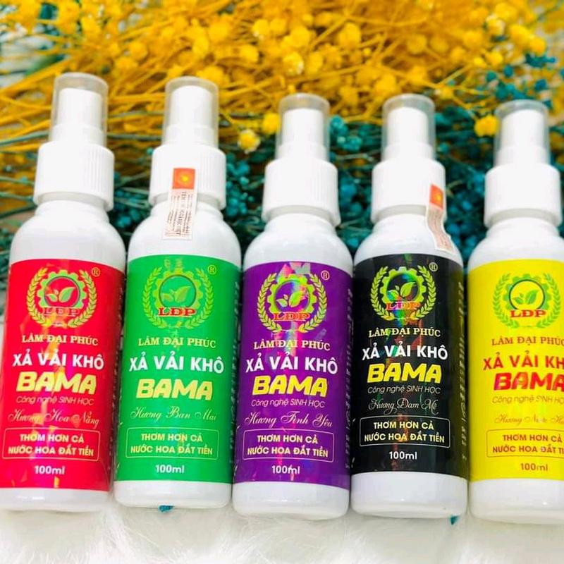 Xịt Thơm - Xả Vải Khô 100ml Bama có đủ 6 mùi hương lưu hương trên quần áo siêu lâu