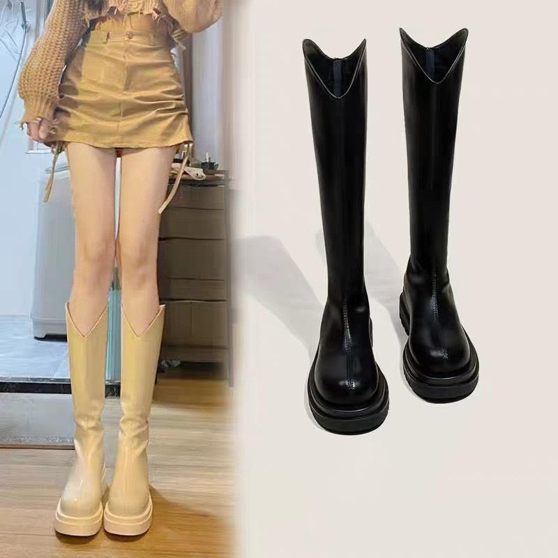 Bốt đùi nữ cổ V đế bệt 5 phân bên trong có lót lông hàng Quảng Châu (Mã K3VB) Shoes Boot