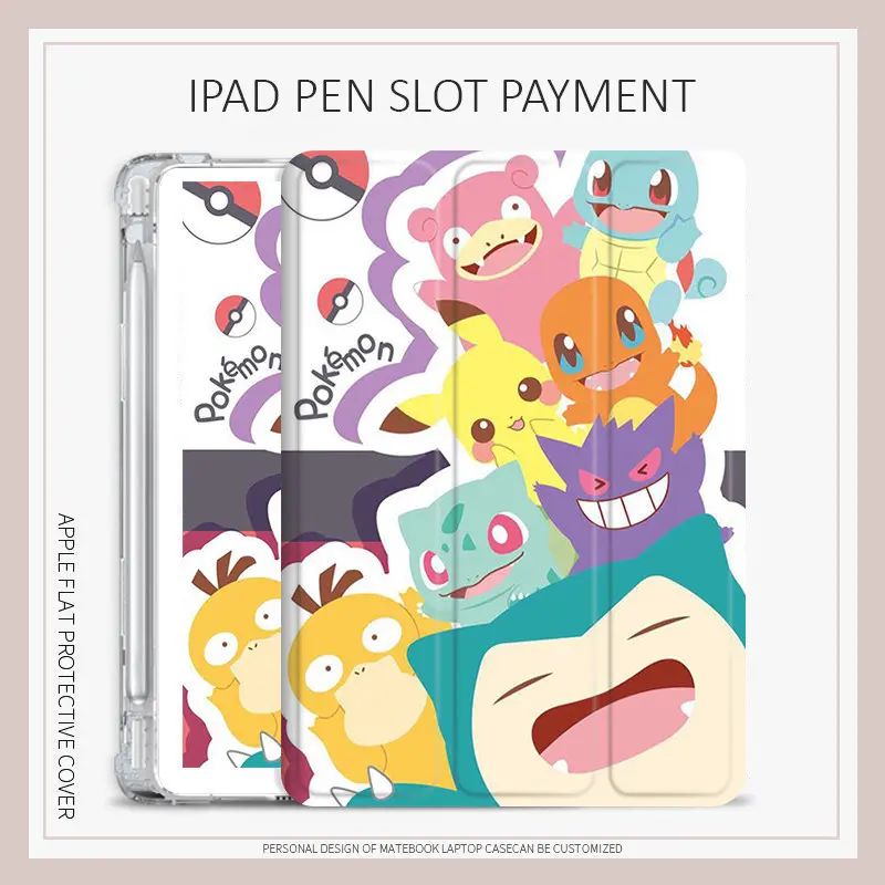 Ốp Pokemon, Tương Thích Với iPad Air4 / 5, Mini4 / 5 / 6, iPad 2022 Gen10, Pro11, 12.9 Gen7 / 8 / 9, iPad Gen5 / 6, Air1 / 2, Thiết Kế Hình Pikachu, Có Khe Cắm Bút 0