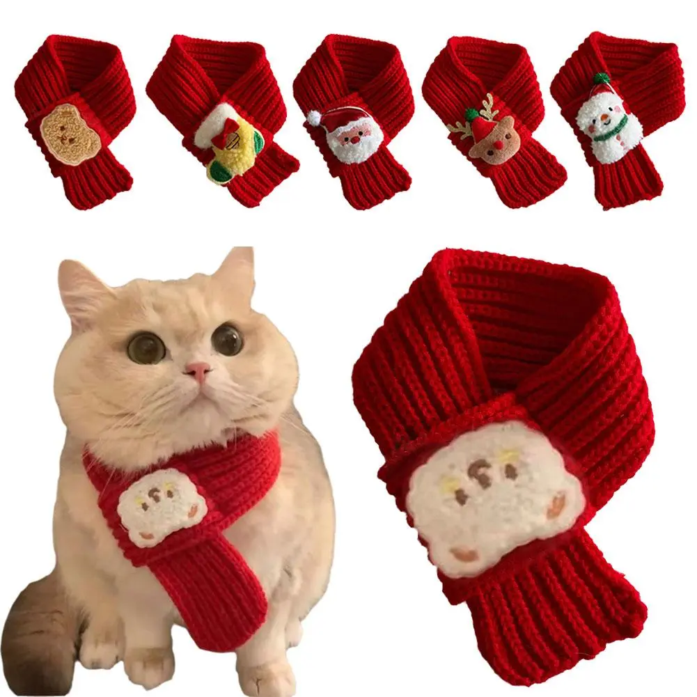 Christmas Cat Scarf Dog Bow Knitted Saliva Towel With Christmas Elements Doll Pet New Year
