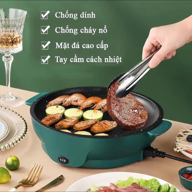Bếp Nướng Điện Chống Dính - Chảo Nướng Điện Chiên Dán Xào Đa Năng 300W-600W Không Khói hồng 0