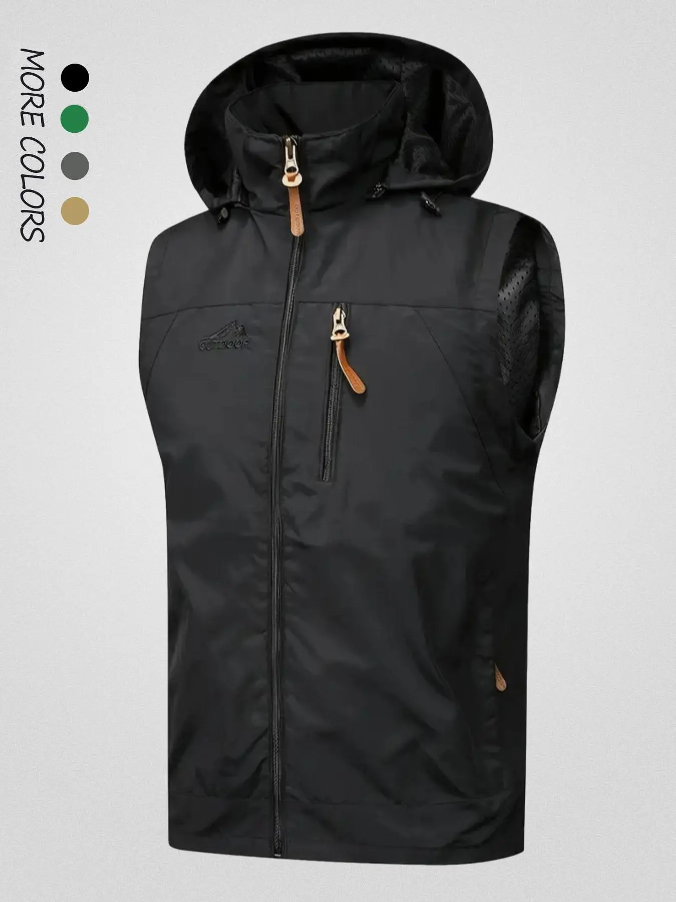Men's Solid Pocket Zipper Hooded Vest Waistcoats, Regular Fit Casual Sleeveless Jacket Outerwear for Spring & Fall, Men's Clothes for Outdoor Activities
