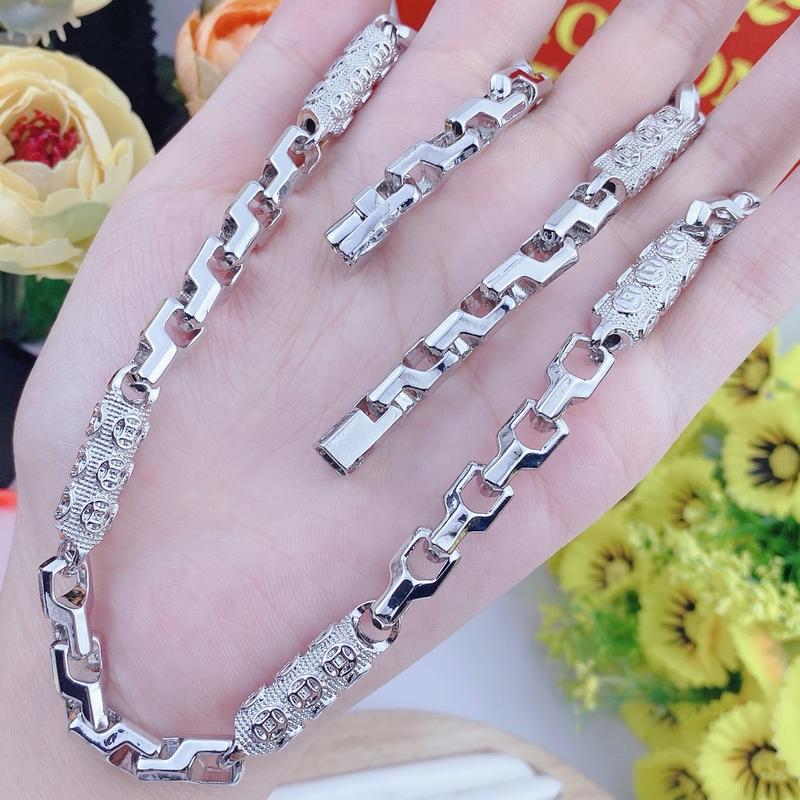  Dây chuyền nam kim tiền mạ bạch kim khoá hộp có ký hiệu bền đẹp - Trang sức bảo long 