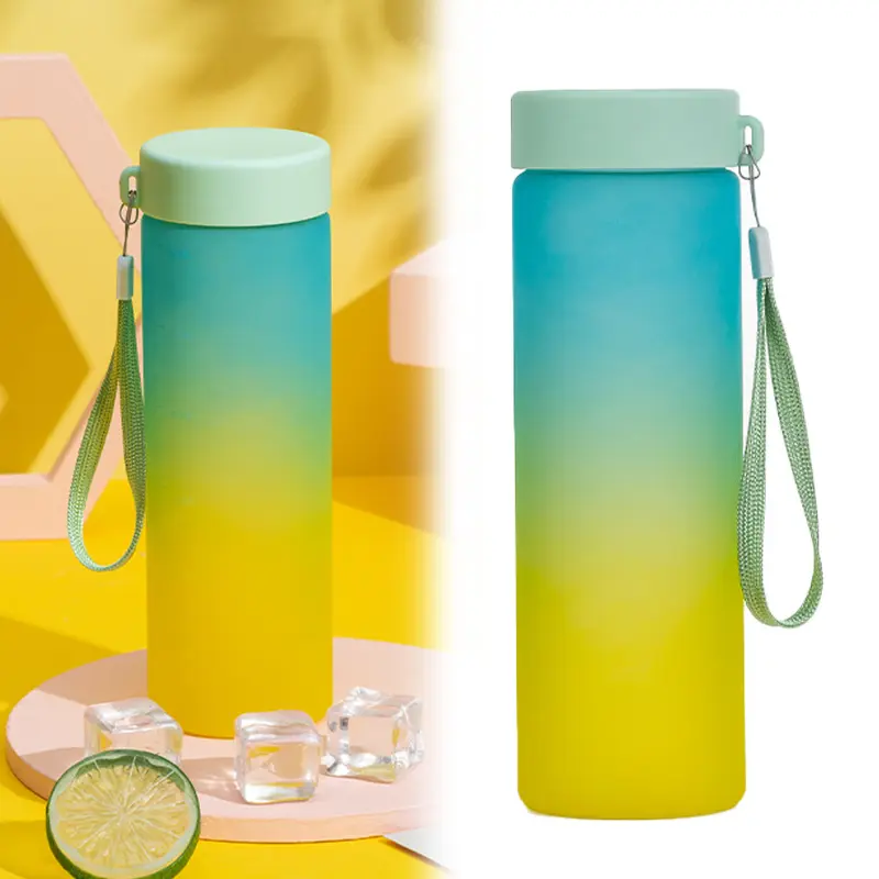 600ML Fashion Water Bottle Motivational Drinking Bottle Sports Water Bottles with Time Marker Stickers Portable Reusable Plastic Cups