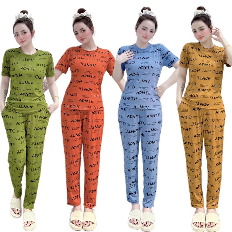 set đồ bộ thun gân quần BAGGY, áo form ngắn cổ tròn tay ngắn mặc nhà.  Phù hợp mọi độ tuổi nhiều màu