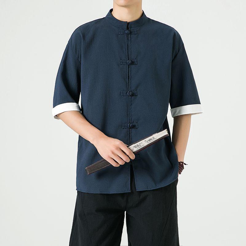 Product Introduction of Men's Shirt, Tang Suit Shirt, Chinese Style, Tai Chi Clothing, Kung Fu Clothing, Linen Thin Stand Collar Buttoned Zhongshan Suit Menswear Top chinese man red shirt chinese fashion outfit Lingerie Beige 31