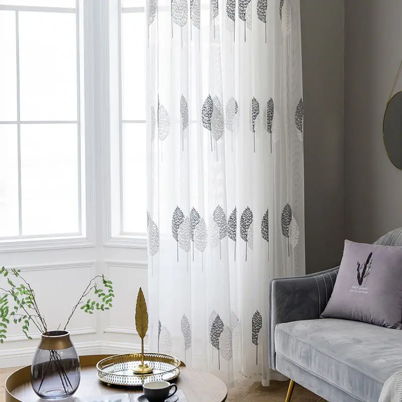 Sheer Curtains Embroidery Day Curtain Floral Sheer Curtains for Windows 2/3 Panel Silding Door Curtains for Living Room  Blind Curtain Langsir Tingkap