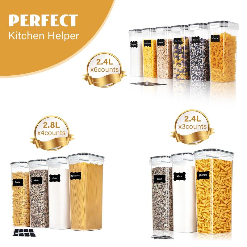 Food Storage Container with Lid, 3/4/6 Counts Food Storage Box with Label Sticker and Marker, Kitchen Food Storage Organizer for Flour, Sugar, Grain, Snack and Dry Food 1
