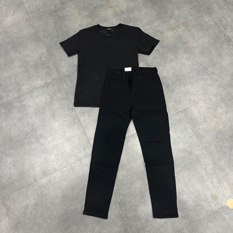 jean đen rách gối 03 đơn giản Thông thường Nam Menswear 4