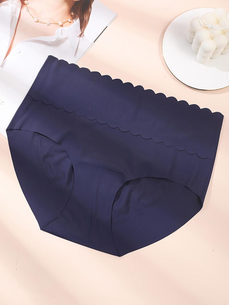 Product Introduction of Women's Solid Scallop Trim High Waist Knicker, Soft Comfy Breathable Seamless Panty for Daily Wear, Underwear for All Seasons 1