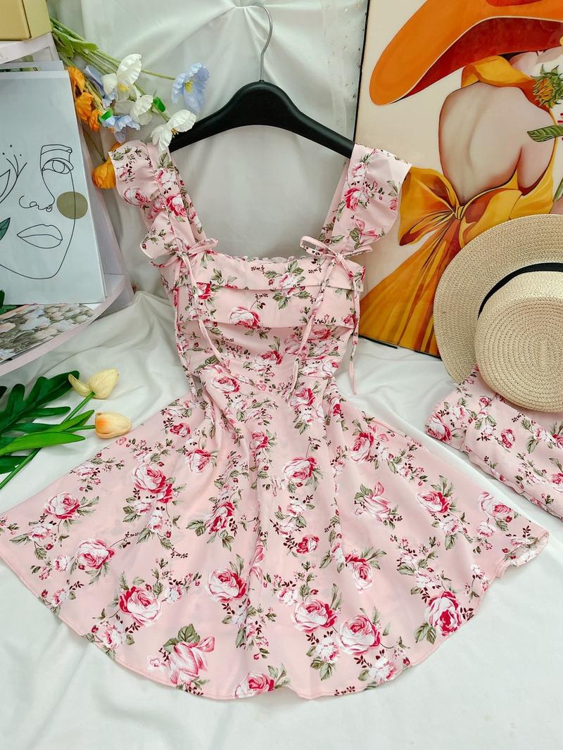 Product Introduction of Set đầm ngắn cánh tiên cột nơ, có mút. Dáng trên gối (kèm quần) 14