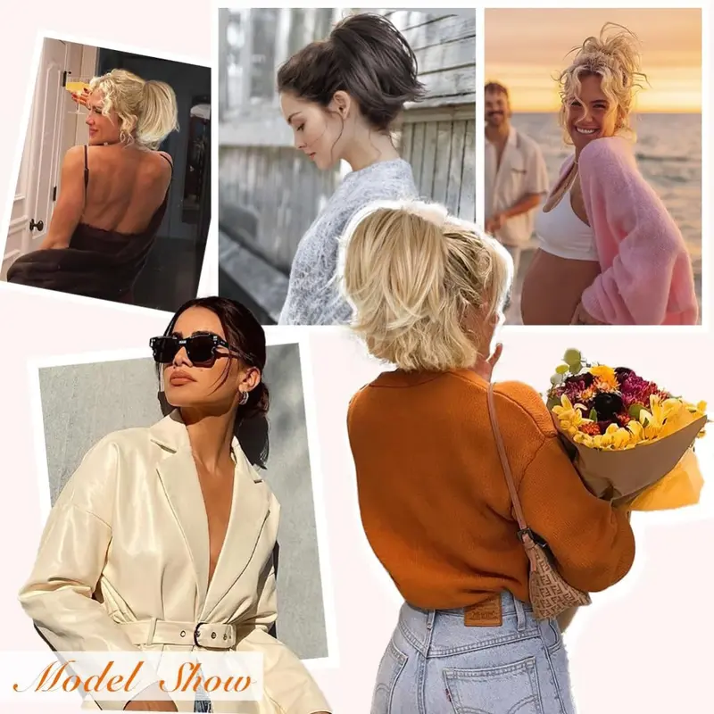 Scrunchie Tóc Đuôi Ngựa Thẳng Lộn Xộn, Phụ Kiện Tóc, Kẹp Tóc Càng Cua Updo, Búi Tóc, Bồng Bềnh Và Tự Nhiên, Mảnh Tóc Giả, Dành Cho Nữ 7