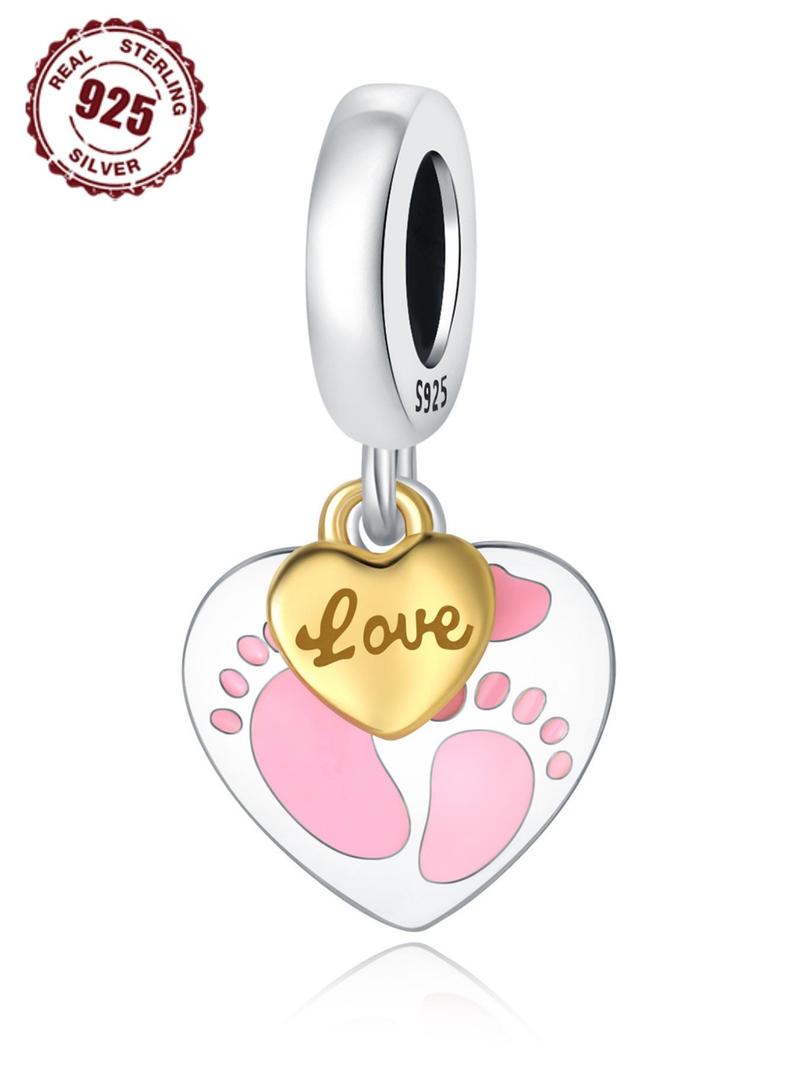 Product Introduction of S925 Sterling Silver Cute Baby Footprint Design Pendant, Fashionable Pendant for DIY Bracelet & Necklace, Trendy All-match & Exquisite Jewelry for Birthday Gift 0