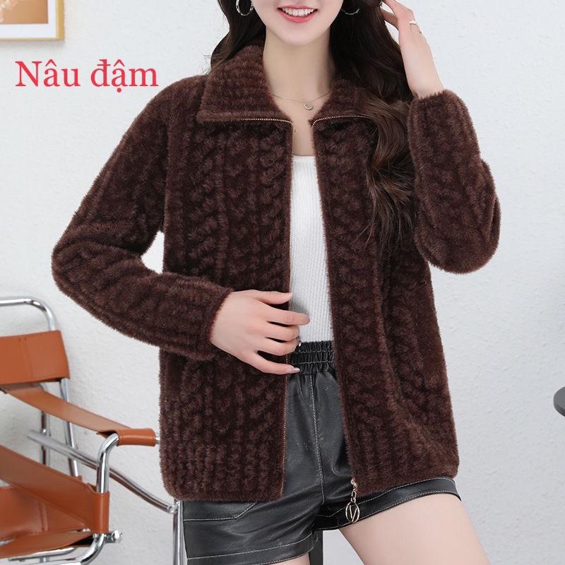 Áo khoác len lông trung niên nữ. Áo mùa đông cho mẹ 2