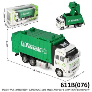 Mainan Diecast Truk Sampah Pull Back Mobil Metal Garbage Truck Set Hadiah Cowok Cewek Lampu