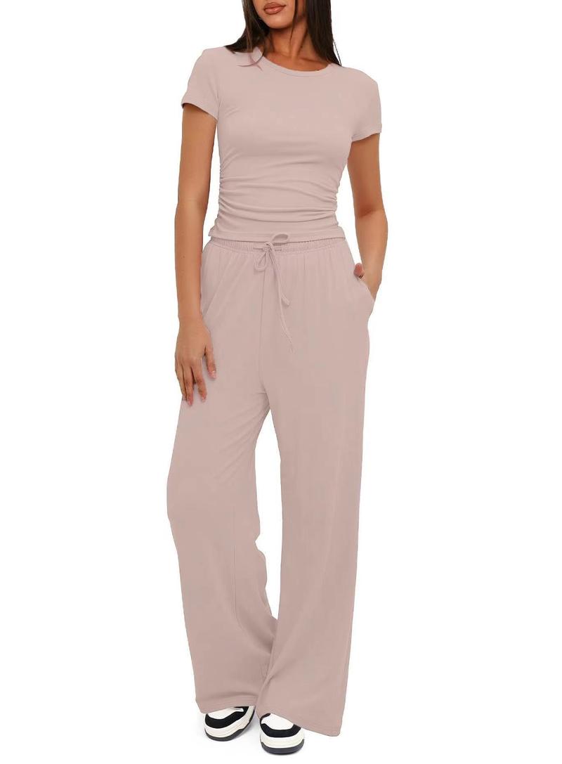 Product Introduction of Women's Solid Round Neck Tee & Pants Loungewear Two/Six Piece Set, Casual Comfy Pyjama Set for Women, Comfy Loungewear Set for Daily Home Wear Pajamas Nightwear Womenswear Pjs Homewear Comfort Hip Basic Black Minimalist women's  tracksuits 3