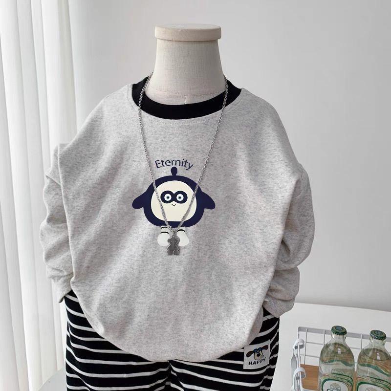 Product Introduction of 2025 Cotton Korean Style Baby Cute Wild round Neck Long Sleeve Autumn Shirt Boys and Girls Cartoon Color Matching Bottoming T-shirt 1
