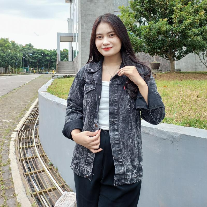 Jaket Jeans Blue Sandwash Wanita Denim Cewek Distro Bahan Tebal Polos 3