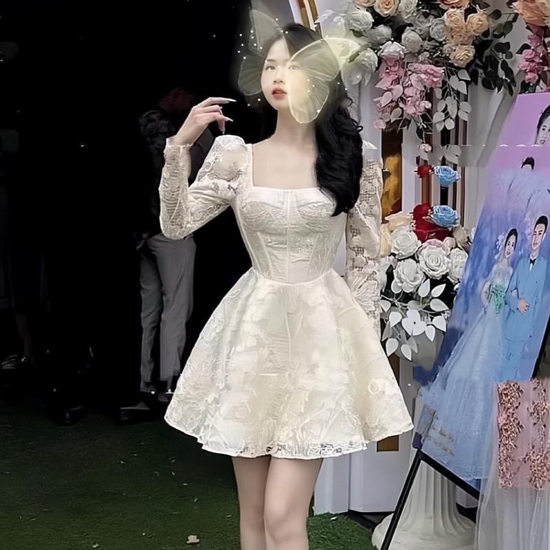 ĐẦM REN TAY DÀI CÚP NGỰC ĐI CHƠI, ĐI TIỆC, ĐI ĂN CƯỚI SANG CHẢNH, ĐẦM CÔ DÂU ĐI BÀN, ĐẦM PHÙ DÂU, ĐẦM TRẮNG SANG CHẢNH