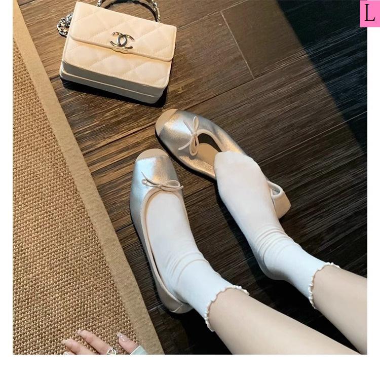 2023 Summer New Style Single Shoes Women Outer Wear Round Toe Shallow Mouth Bow Showing Feet Small Flat All-Match Ballet Shoes Footwear Girl Walking Shoes Running 7
