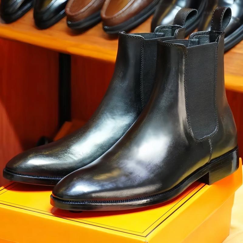 Chelsea Boots Da Bò Đế Gỗ 3cm mũi tròn vuông Nam Tặng kèm đế tăng chiều cao Bảo hành 12 tháng chelsea  boots