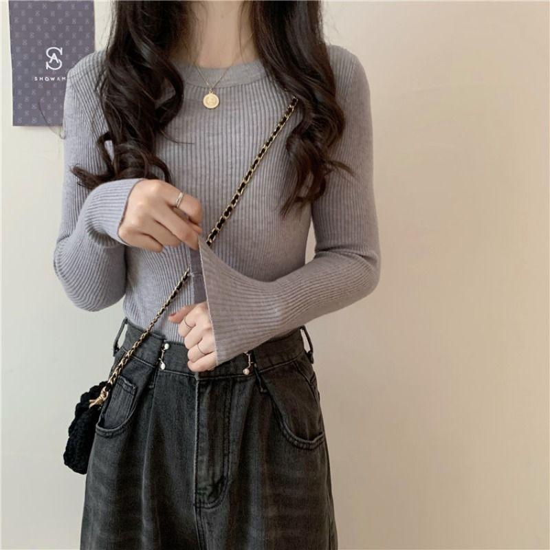Product Introduction of Áo Len Đáy Bên Trong Trơn Mùa Đông, Phong Cách Hàn Quốc Mới, Kẻ Sọc Chìm, Cổ Tròn, Dài Tay, Thời Trang, Dành Cho Nữ Women Top 15