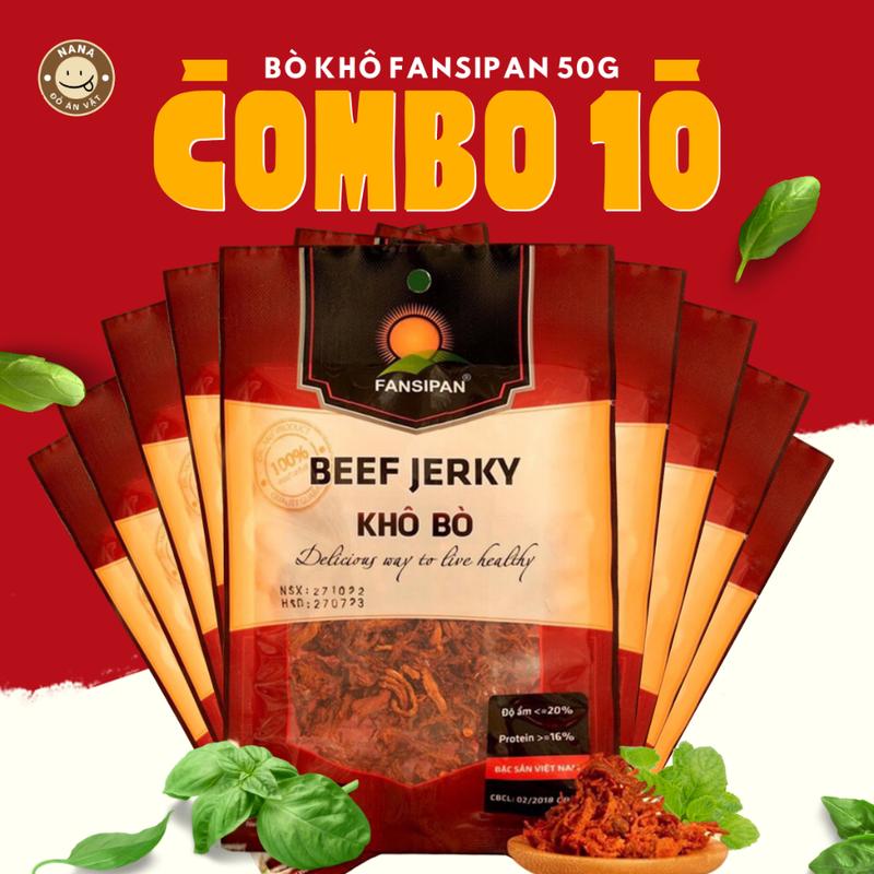 Combo 10 Gói Khô Bò Sợi 50g Fansipan Cay Ngon Đậm Đà An Toàn Vệ Sinh Thực Phẩm Ăn Vặt Nana Snack