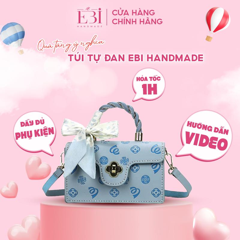 Túi xách EBI HANDMADE tự đan diy chất liệu da Pu hoạ tiết dập nổi khóa hình bông hoa 4 cánh sang trọng - ES07