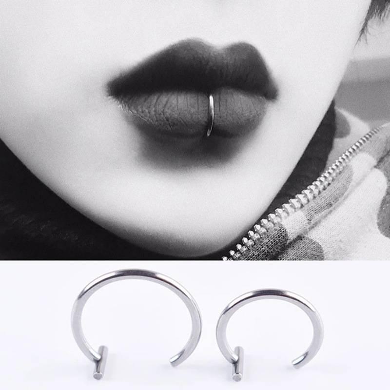 clip on no piercing stainless steel lip ring no piercing hip hop punk jewelry M1 2