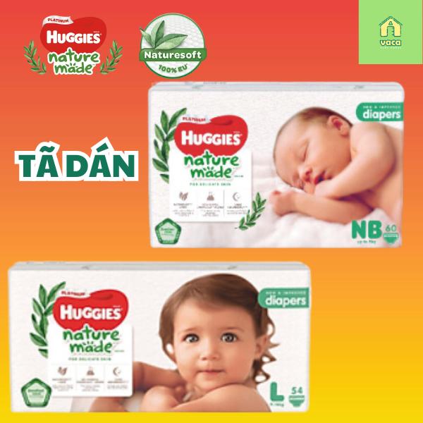 Tã Bỉm DÁN Huggies Nature Made cao cấp mềm mịn thấm hút khô thoáng khí đủ size NB60/ S82/ M64/ L54 miếng cho bé tả con tã  asahi